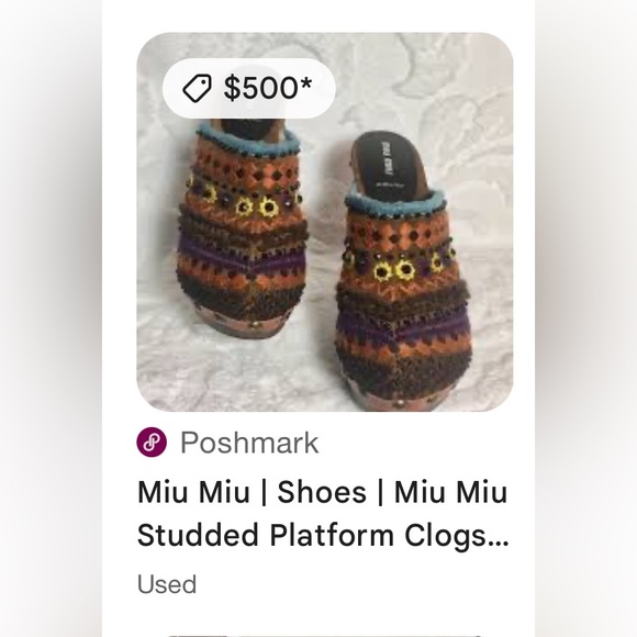 Miu Miu Embroidered Platform Wooden Clogs - Picture 4 of 5